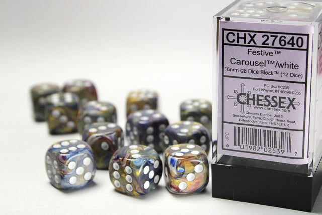 Chessex - 16mm d6 Dice Block (12 Dice) (Choose Your Color)