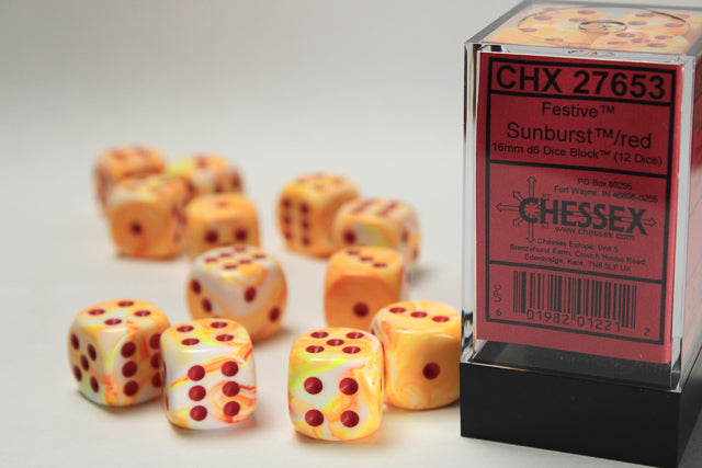 Chessex - 16mm d6 Dice Block (12 Dice) (Choose Your Color)