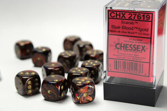 Chessex - 16mm d6 Dice Block (12 Dice) (Choose Your Color)