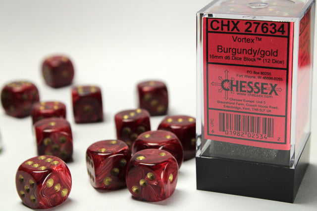 Chessex - 16mm d6 Dice Block (12 Dice) (Choose Your Color)