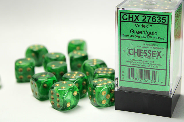 Chessex - 16mm d6 Dice Block (12 Dice) (Choose Your Color)