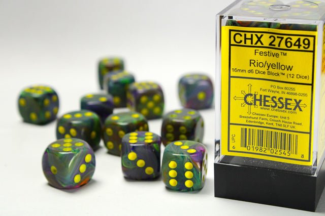 Chessex - 16mm d6 Dice Block (12 Dice) (Choose Your Color) - Foul Play Gaming