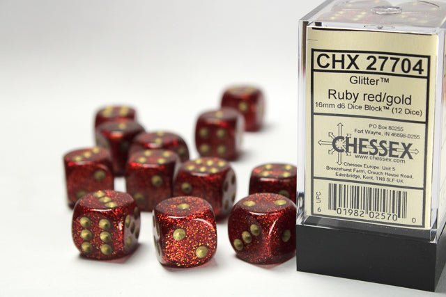 Chessex - 16mm d6 Dice Block (12 Dice) (Choose Your Color) - Foul Play Gaming