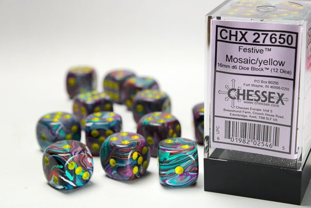 Chessex - 16mm d6 Dice Block (12 Dice) (Choose Your Color) - Foul Play Gaming