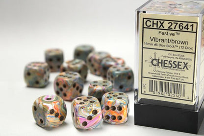 Chessex - 16mm d6 Dice Block (12 Dice) (Choose Your Color) - Foul Play Gaming