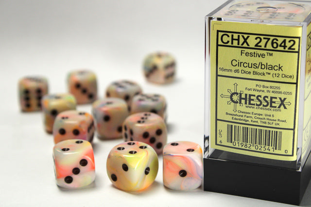 Chessex - 16mm d6 Dice Block (12 Dice) (Choose Your Color)