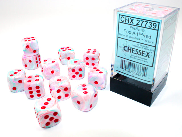Chessex - 16mm d6 Dice Block (12 Dice) (Choose Your Color)