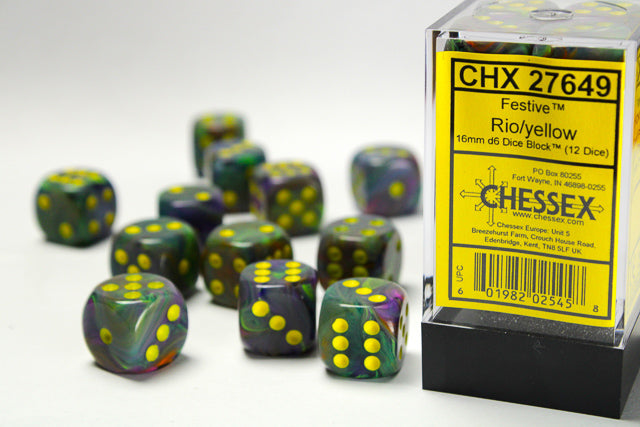 Chessex - 16mm d6 Dice Block (12 Dice) (Choose Your Color)