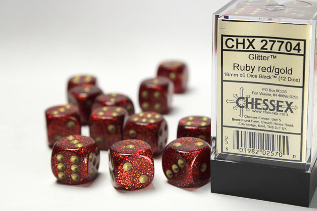 Chessex - 16mm d6 Dice Block (12 Dice) (Choose Your Color)